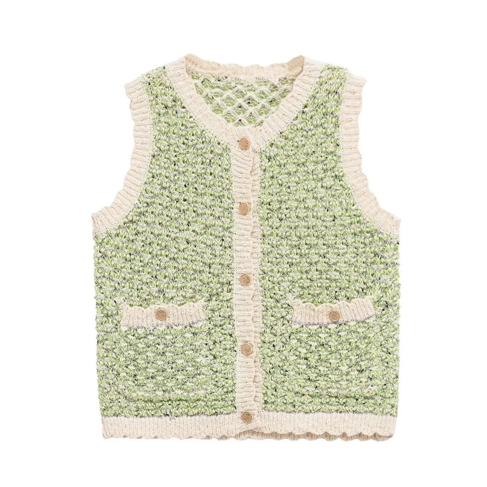 Green and Cream Knit Vest